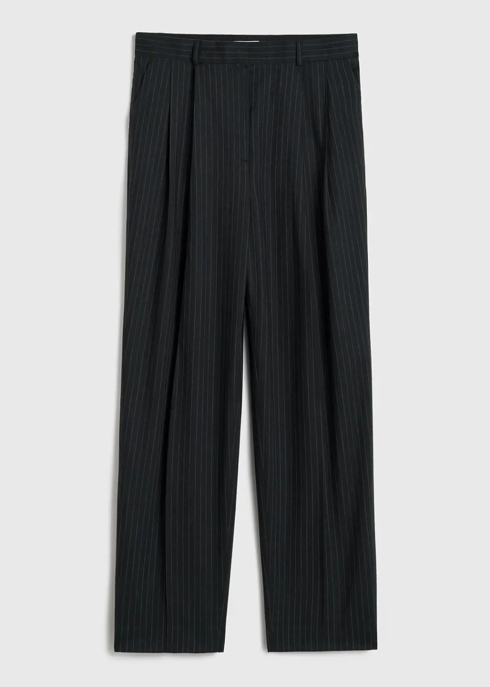 Double-Pleated Tailored Pinstripe Trousers Navy