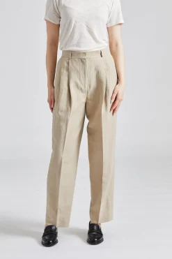 Double-Pleated Tailored Trousers Sand