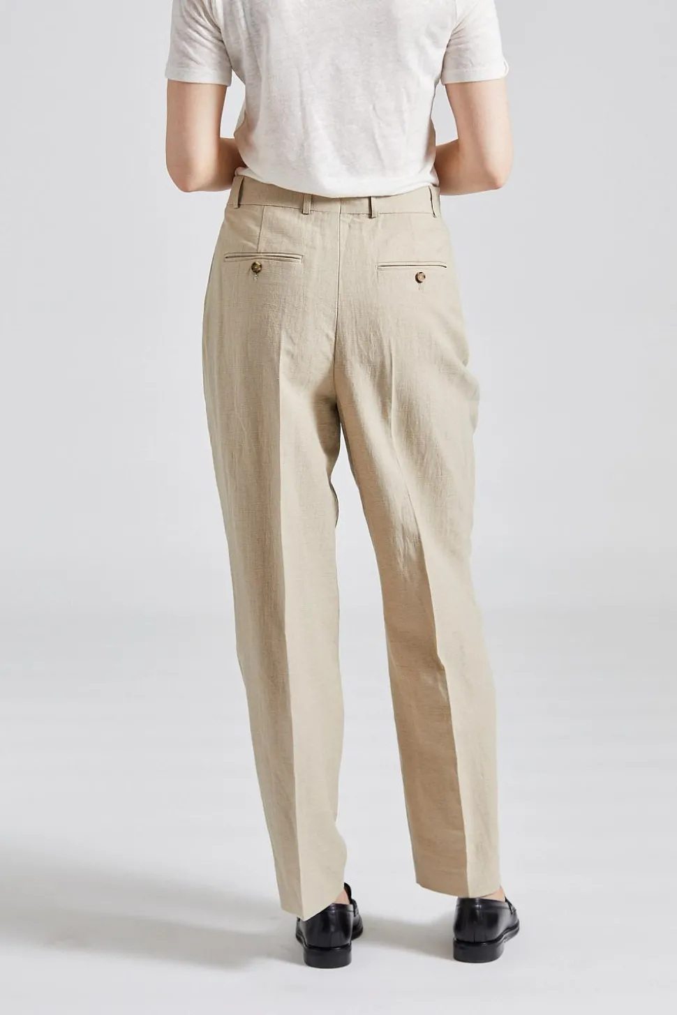 Double-Pleated Tailored Trousers Sand