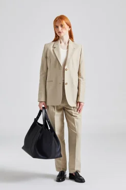 Double-Pleated Tailored Trousers Sand