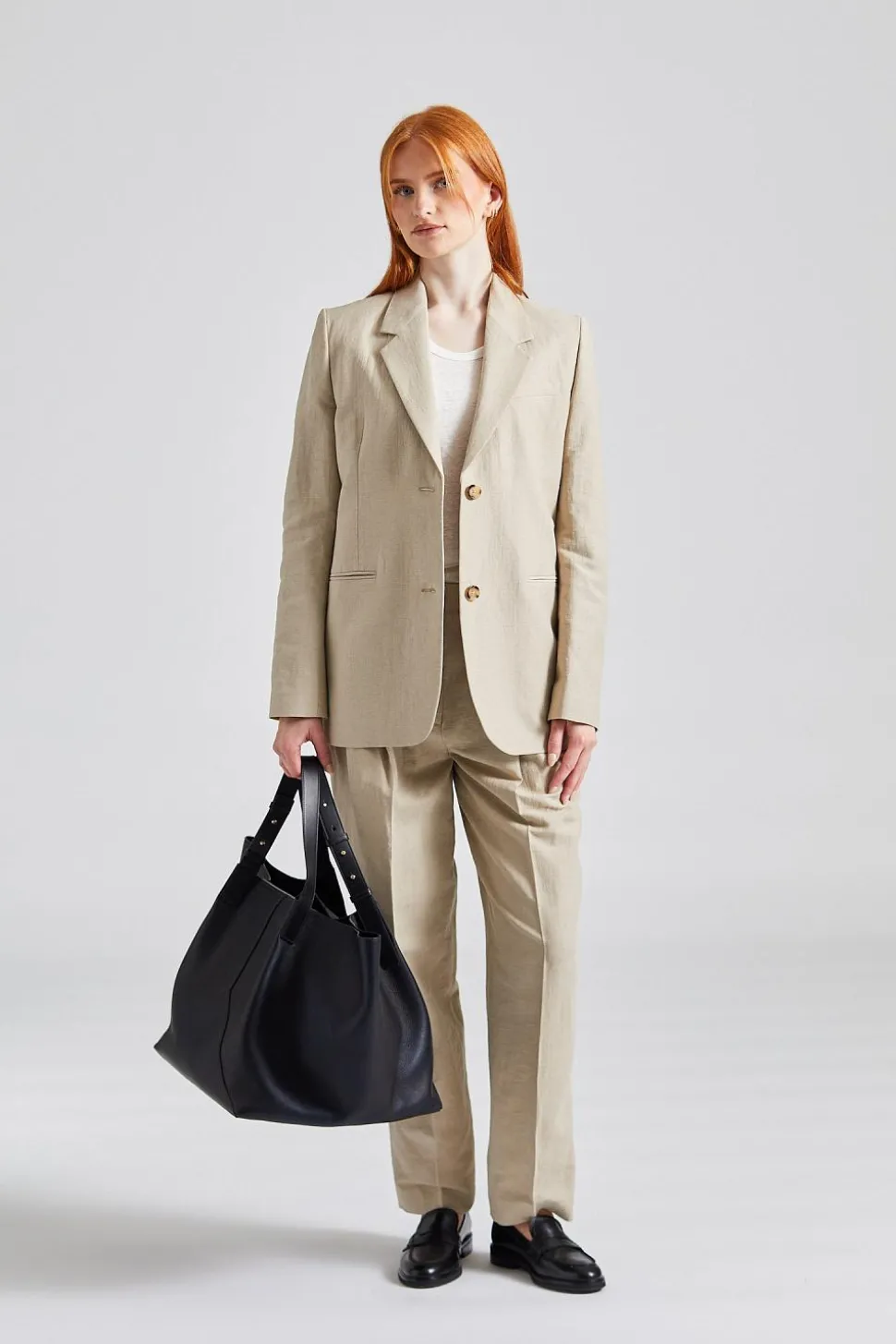 Double-Pleated Tailored Trousers Sand