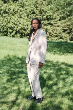 Double-Pleated Tailored Trousers Sand