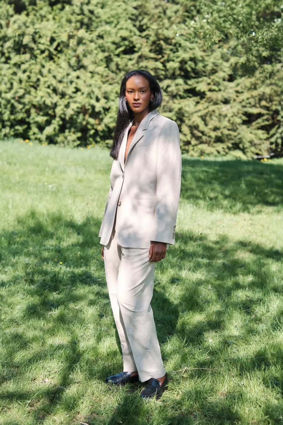 Double-Pleated Tailored Trousers Sand
