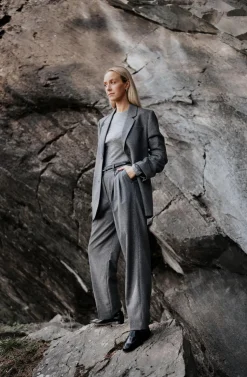 Double-Pleated Tailored Trousers Grey Melange