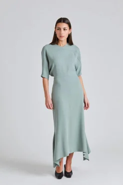 Drop Sleeve Kick Midi Dress Wasabi