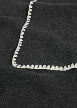 Embroidered Wool Cashmere Scarf Grey Melange