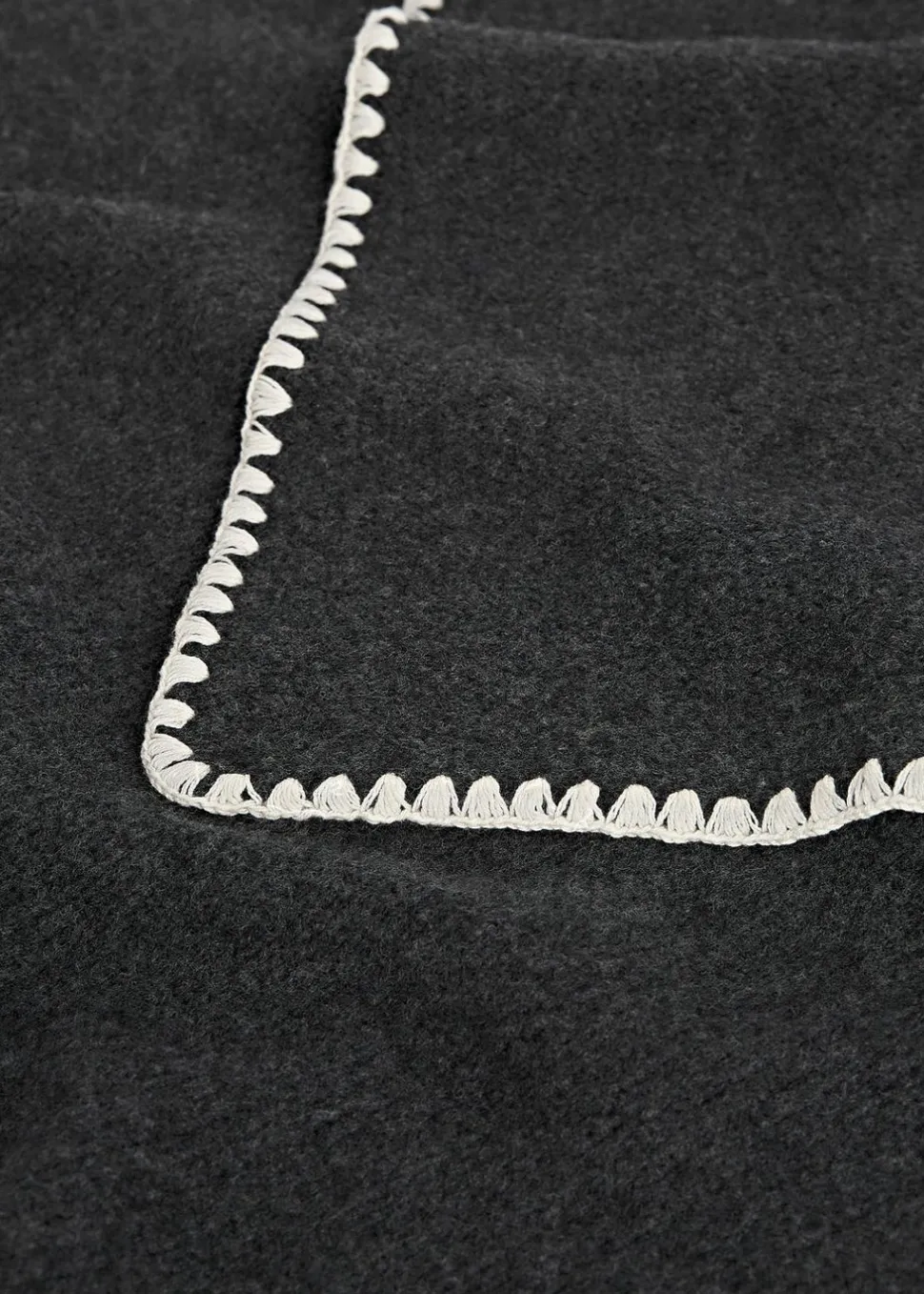 Embroidered Wool Cashmere Scarf Grey Melange