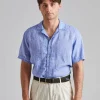 Fitted Body Short Sleeve Linen blue