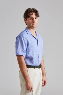 Fitted Body Short Sleeve Linen blue