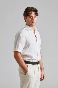 Fitted Body Short Sleeve Linen White