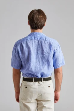 Fitted Body Short Sleeve Linen blue