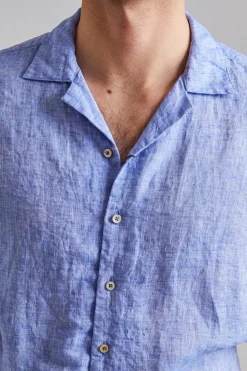 Fitted Body Short Sleeve Linen blue