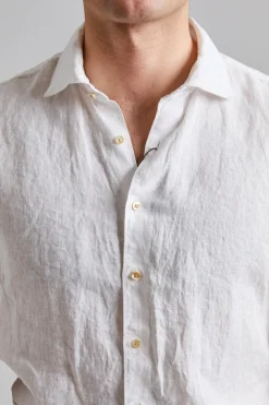 Fitted Body Short Sleeve Linen White