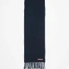 Fringe Wool Scarf Skinny Navy Blue FN-UX-SCAR000219