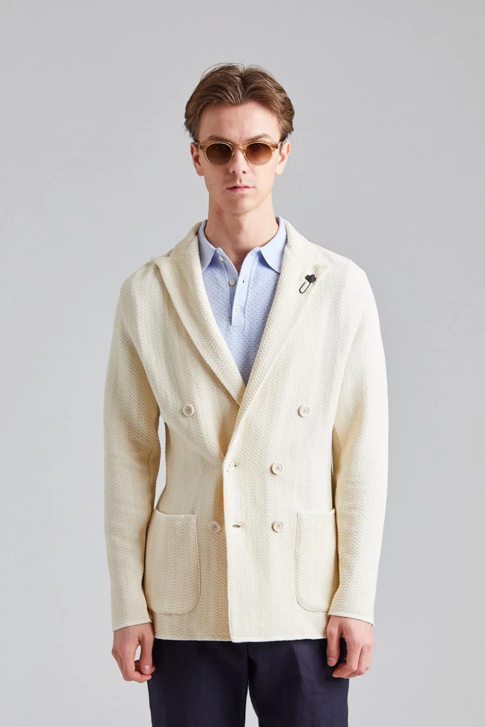 Herringbone DB Knit Jacket Creme Mix