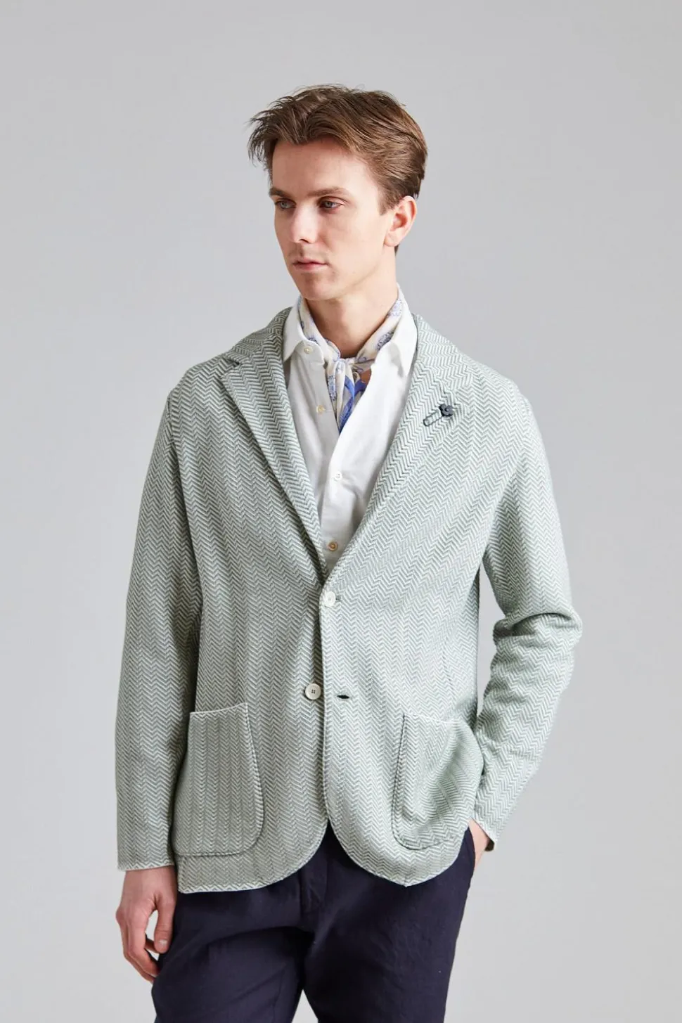 Herringbone Knit Jacket Green Mix