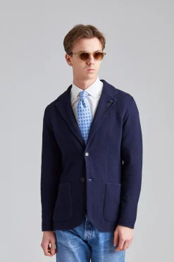 Herringbone Knit Jacket Navy