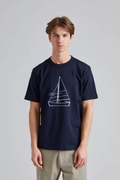 Holger Organic Boat Print T-Shirt Dark Navy