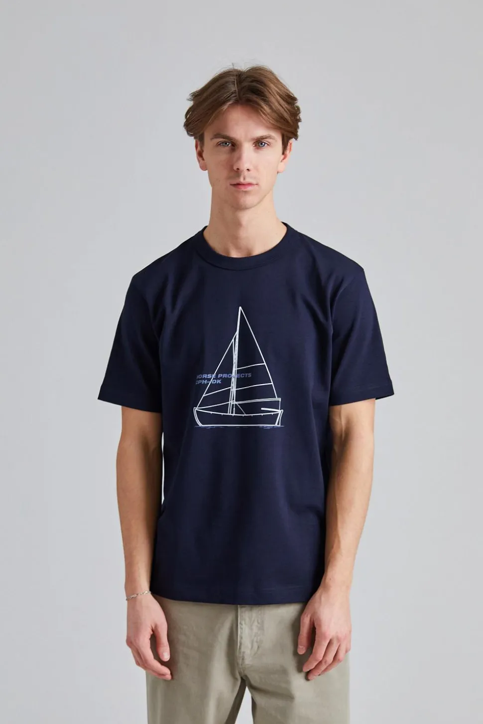 Holger Organic Boat Print T-Shirt Dark Navy