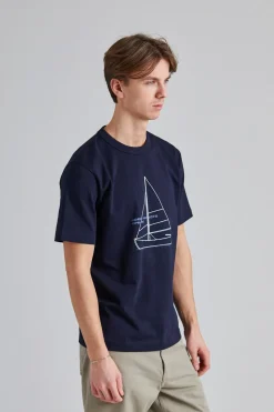 Holger Organic Boat Print T-Shirt Dark Navy