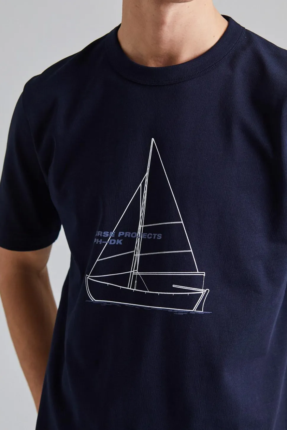 Holger Organic Boat Print T-Shirt Dark Navy