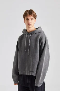 Hooded Sweater Logo Patch Faded Black FN-UX-SWEA000019