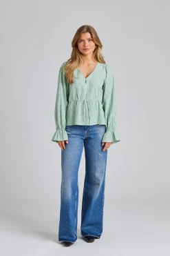 Indiana Ribbon Blouse Green/White