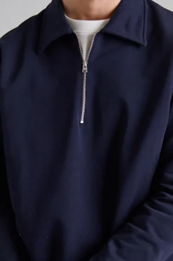 Ketel Relaxed Organic Norse Logo Print Half Zip Dk Navy