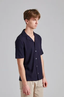 Kirk Knitted Shirt Night Blue