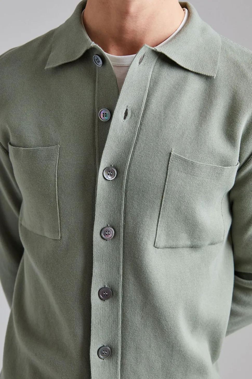 Knitted Cotton Shirt Jacket Salvia