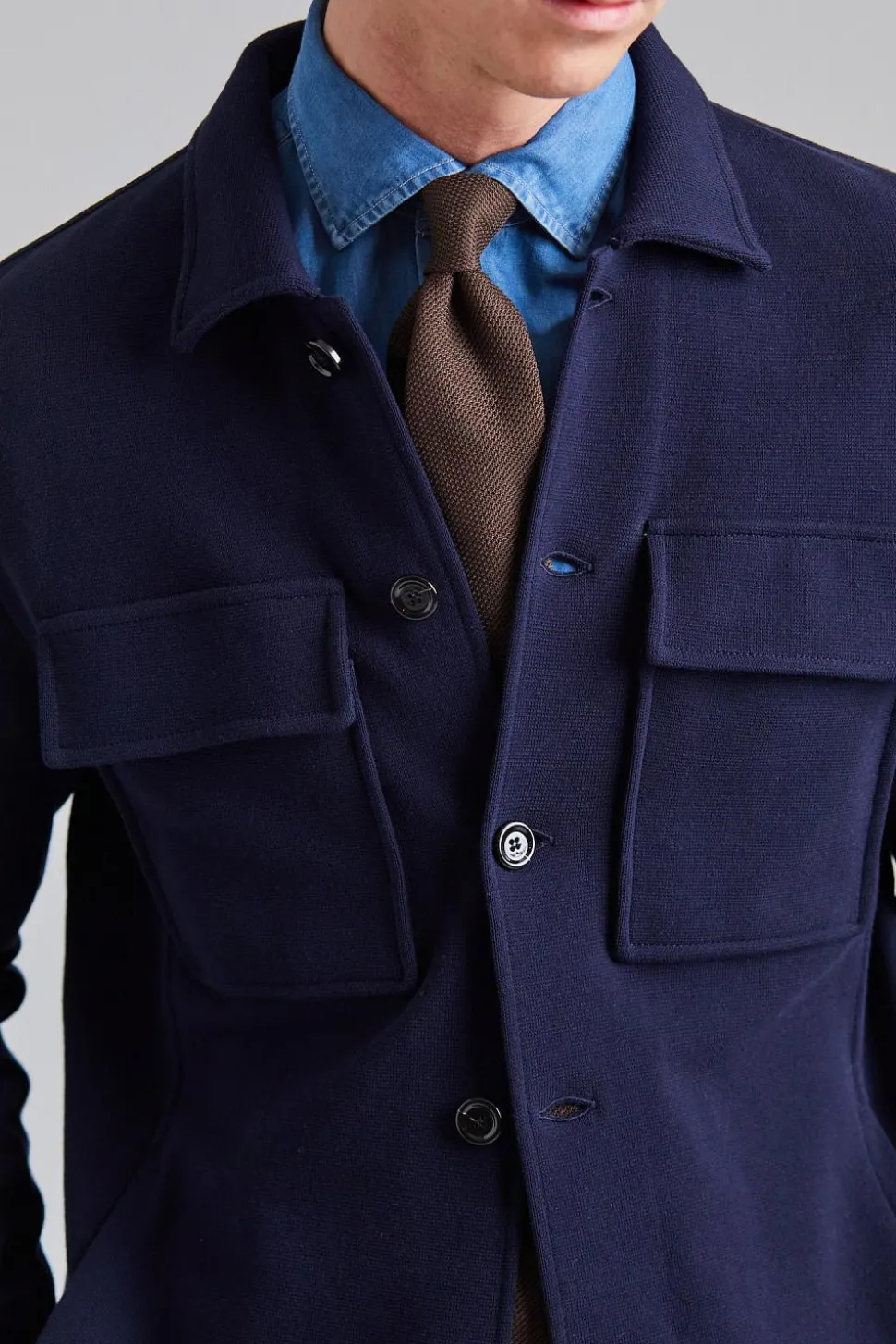 Knitted Shirt Jacket Navy