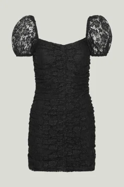 Lace Puff Sleeve Dress Black