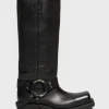 Leather Buckle Boots Black FN-WN-SHOE000789
