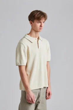 Linen Cotton Knit Polo Cream White