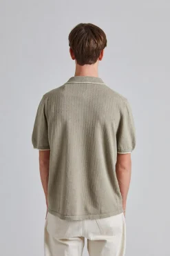 Linen Cotton Knit Polo Moss Grey