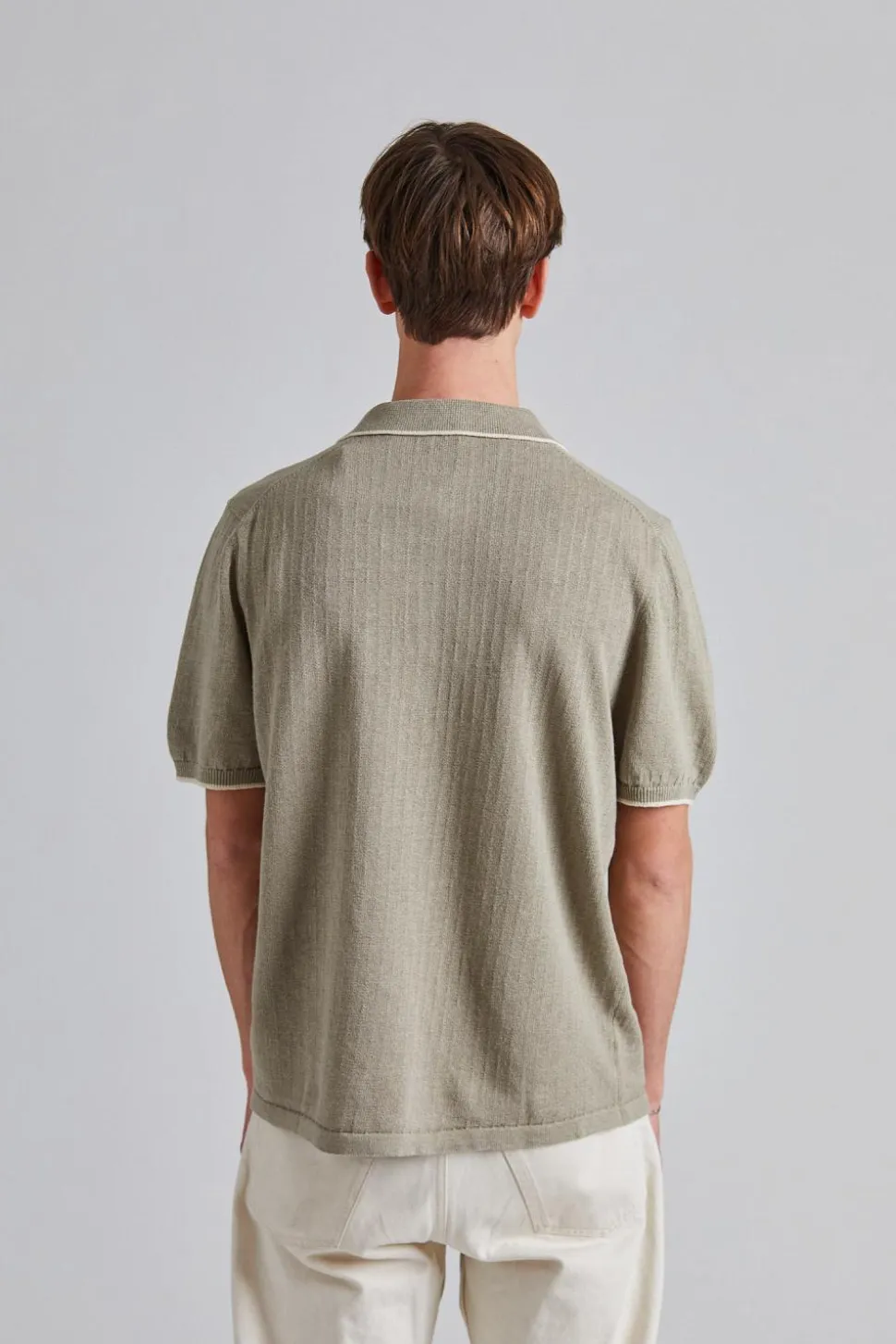 Linen Cotton Knit Polo Moss Grey