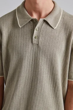 Linen Cotton Knit Polo Moss Grey