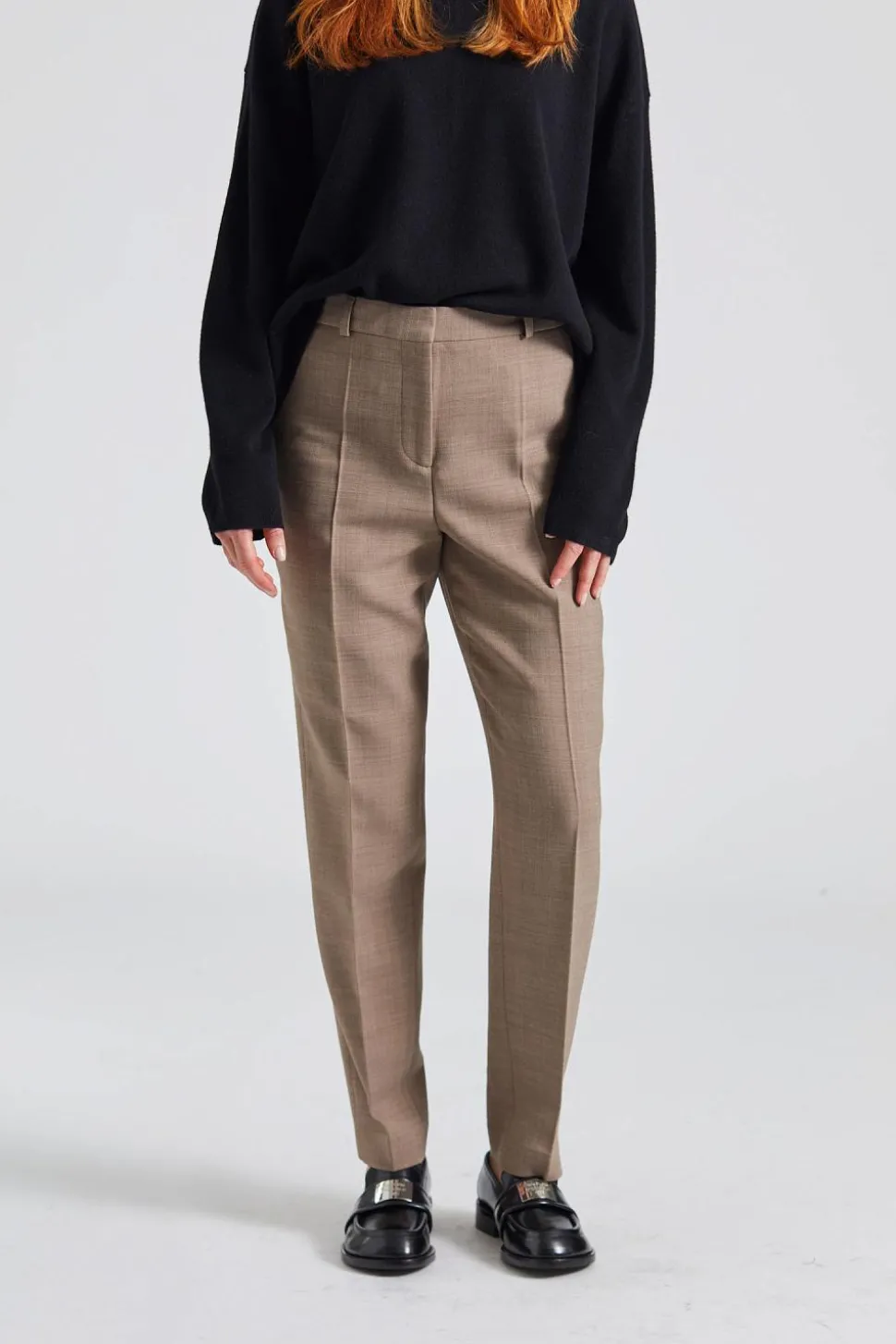 Low-Waist Tailored Trousers Oat Melange
