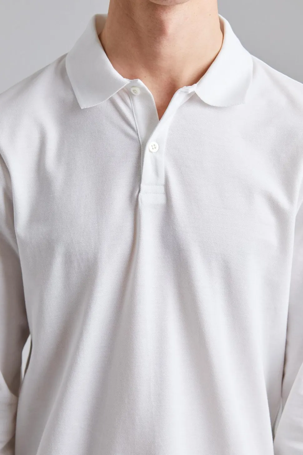 LS Pique Polo Shirt White
