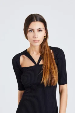 Melange Cut Out Mini Dress Black