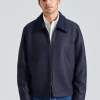 Men Golf Jacket Pressed Wool and Boucle Navy Blue