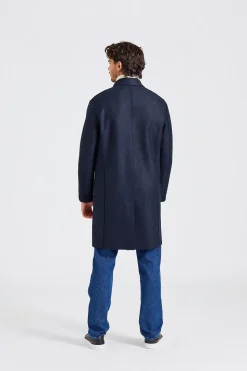 Men Mac Coat Pressed Wool Dark Blue