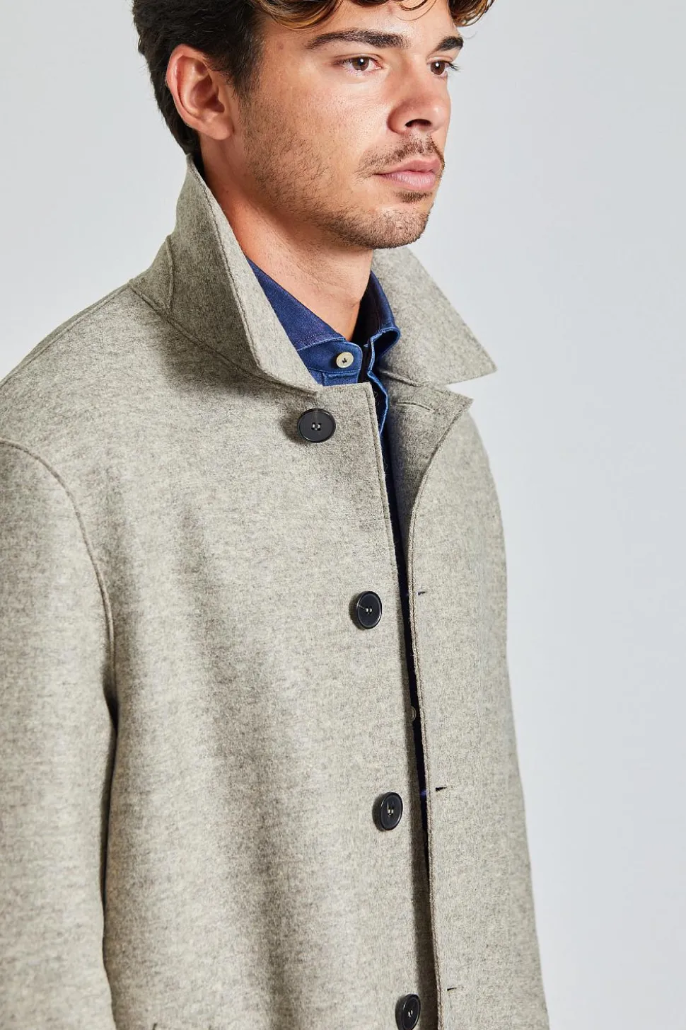 Men Mac Coat Pressed Wool Natural Casha