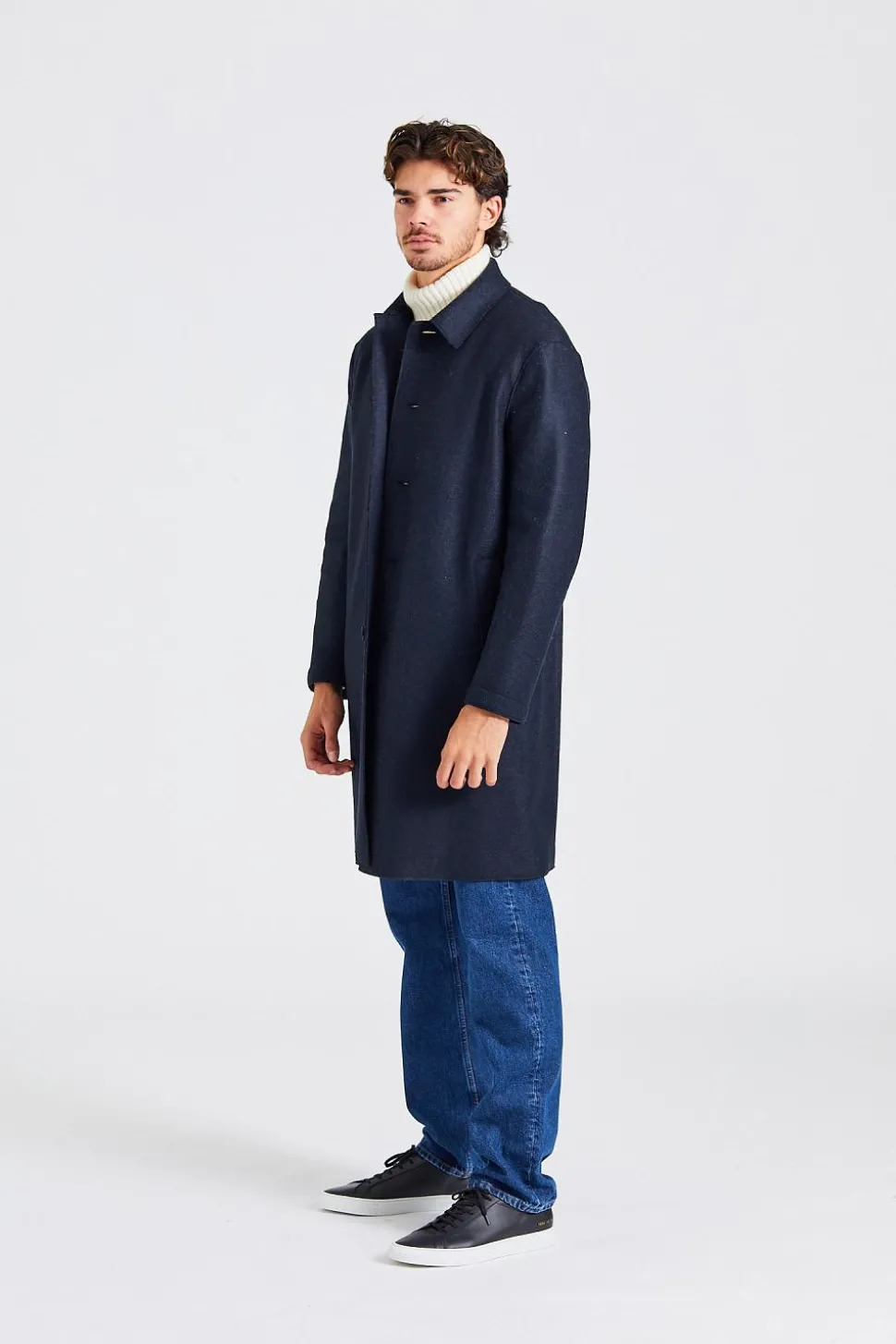 Men Mac Coat Pressed Wool Dark Blue