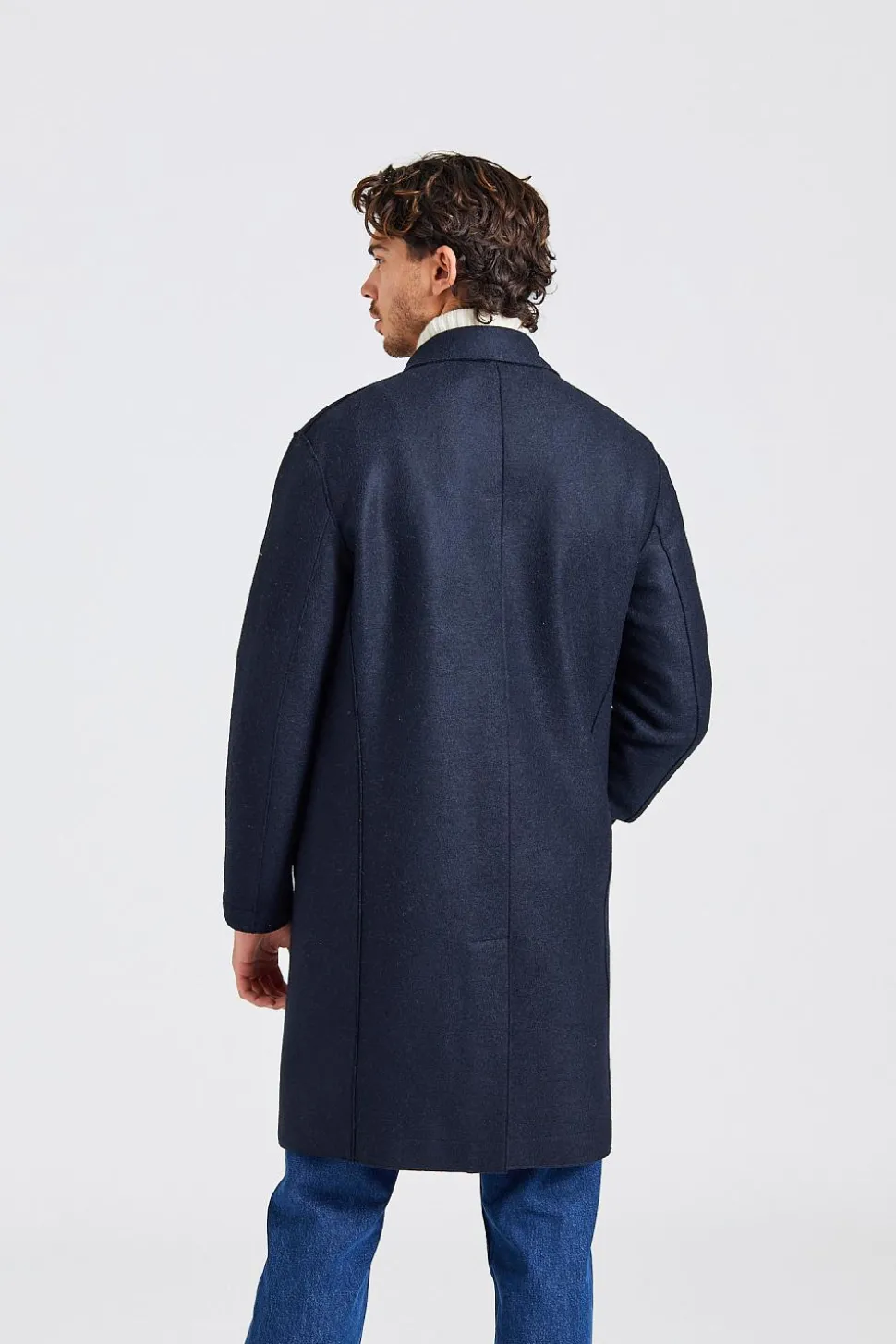 Men Mac Coat Pressed Wool Dark Blue