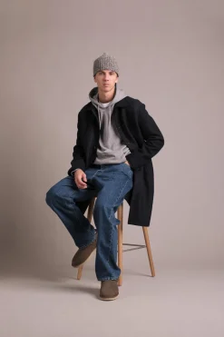Men Mac Coat Pressed Wool Dark Blue