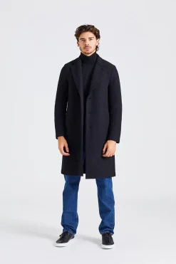 Men Overcoat Boiled Wool Black