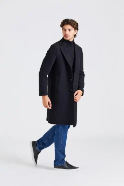 Men Overcoat Boiled Wool Black
