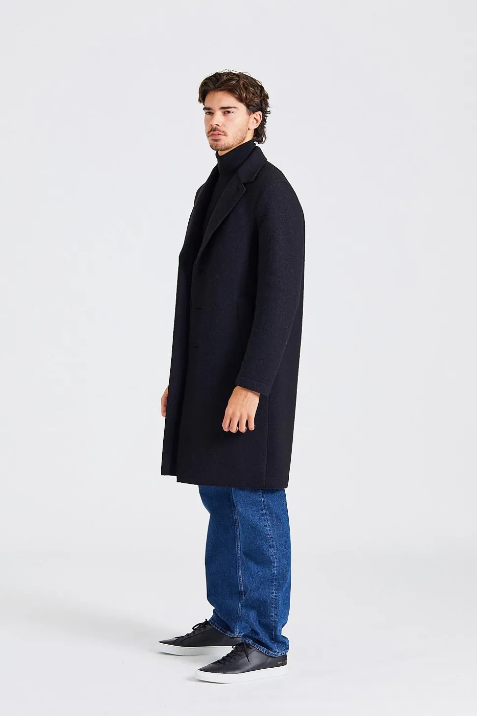 Men Overcoat Boiled Wool Black