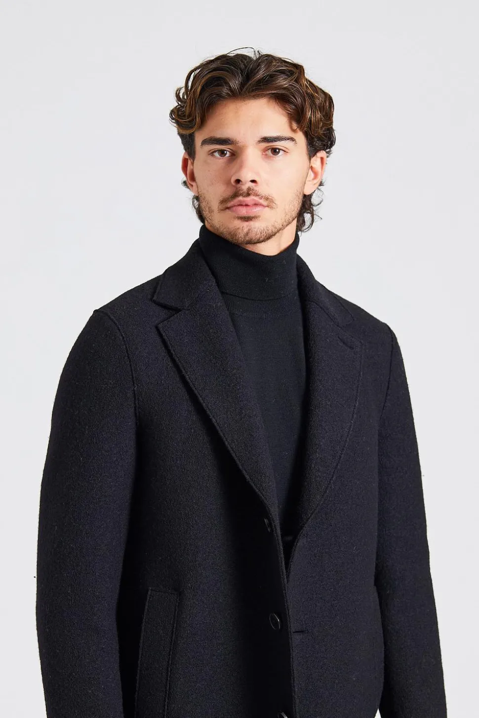 Men Overcoat Boiled Wool Black